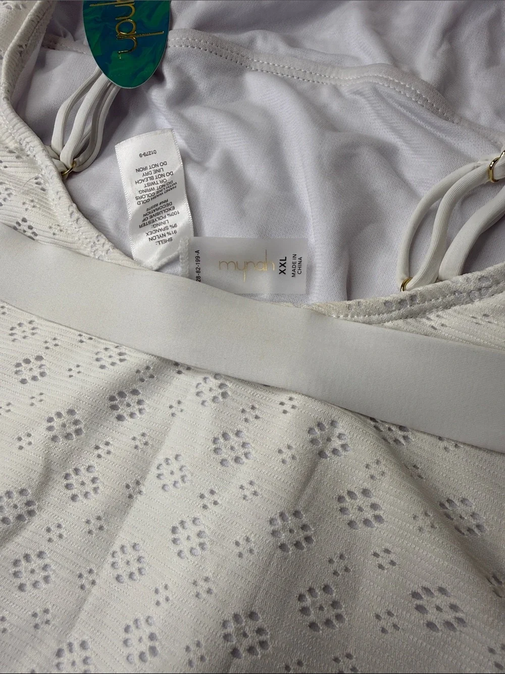 Mynah White Eyelet One-Piece Swimsuit with Decorative Ring Belt